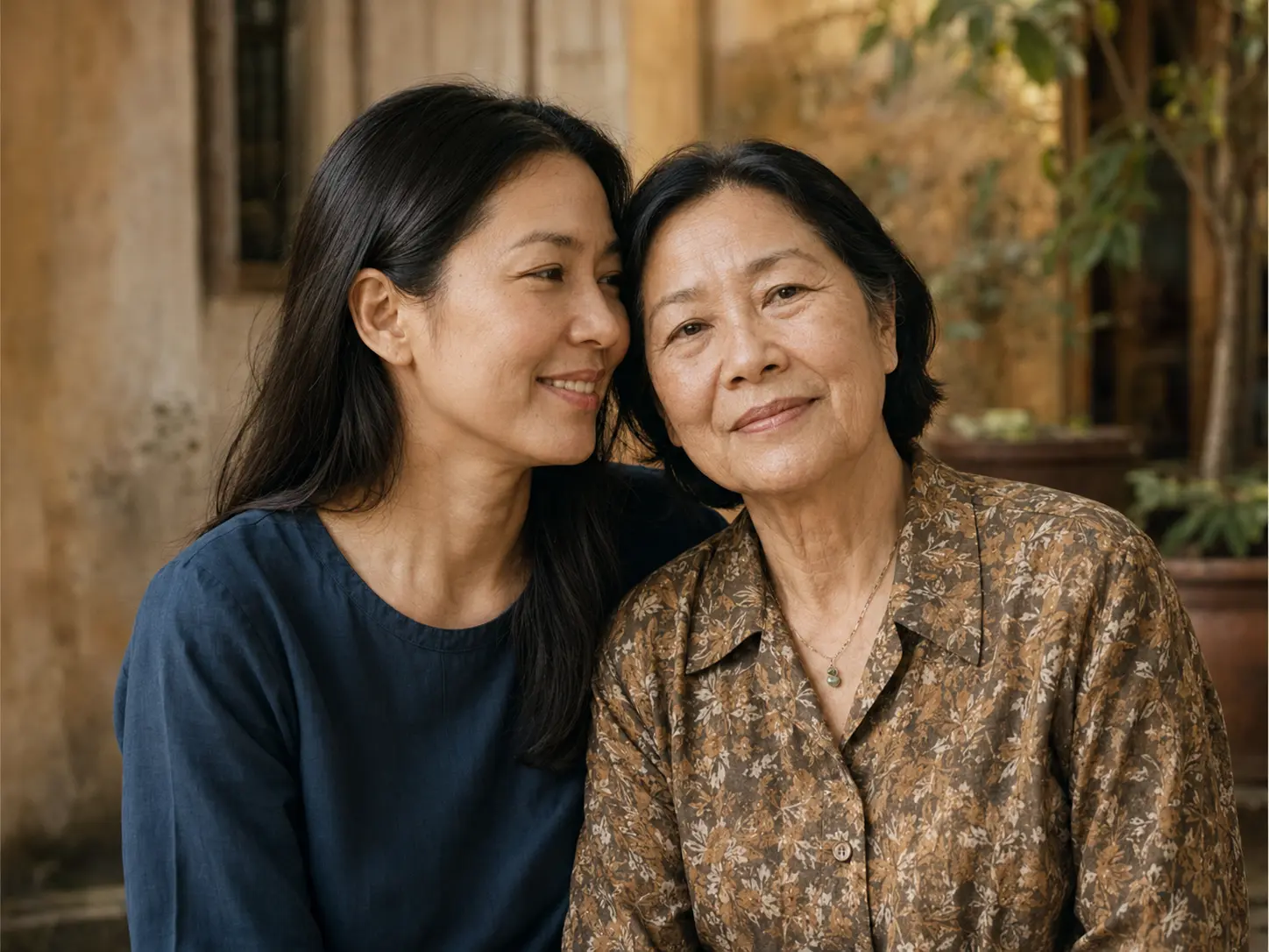 A Vietnamese daughter sharing a close moment with her mother